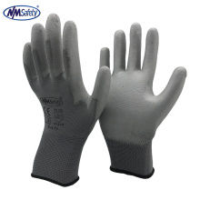NMSAFETY 13 gauge grey polyester dipped grey PU hand light work gloves